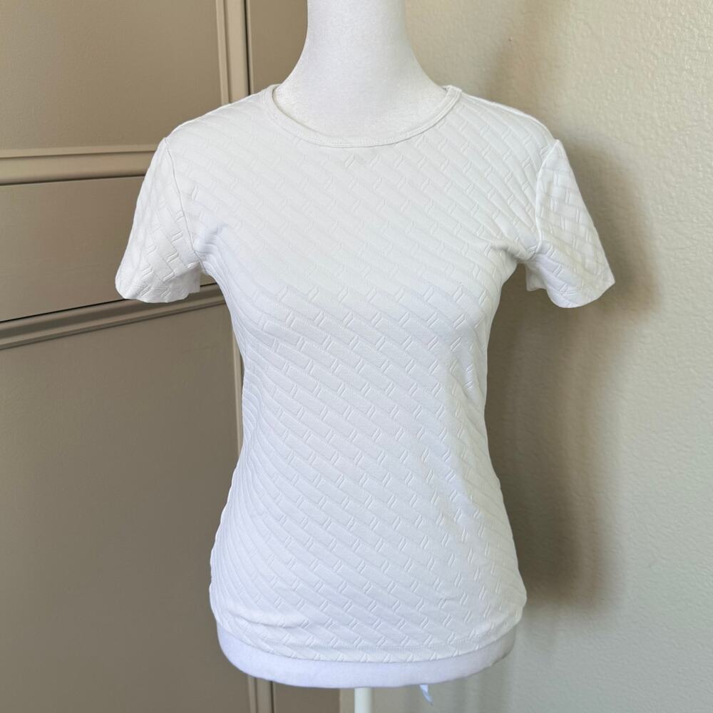 J. McLaughlin Catalina Cloth Textured White Short Sleeve Top XS